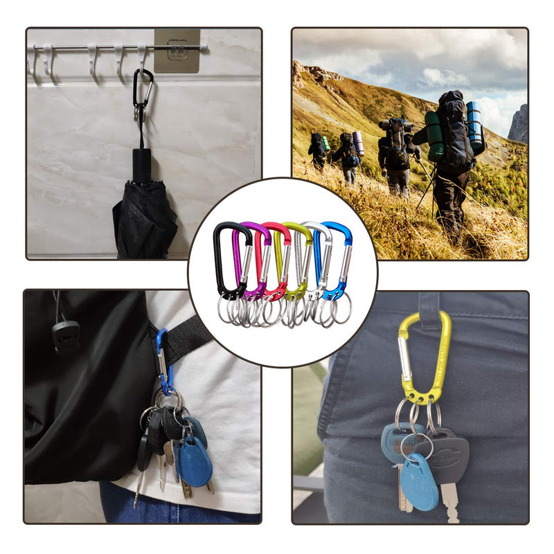 VictorsHome Carabiner Clip Keychain Aluminum Alloy D Shape Multifunction Clip Hook with 3 Key Rings 6 Pack Black - BeesActive Australia