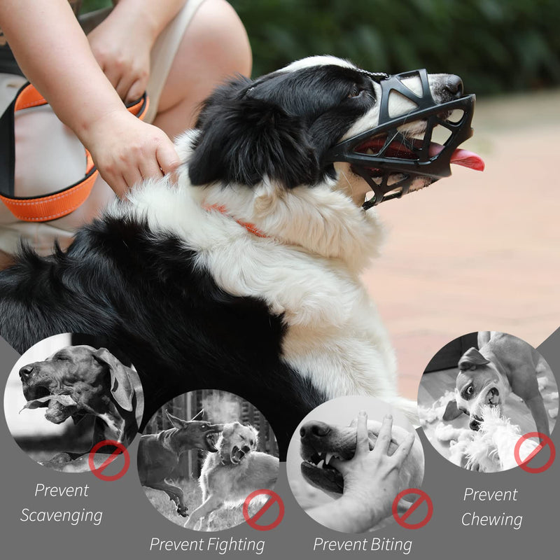 Dog Muzzle, Soft Basket Muzzle for Medium Large Sized Dog Labrador Golden German Shepherd Australian Shepherds, Dog Mouth Guard for Biting Chewing Scavenging, Allow Drinking and Eating XL(Snout 11.5-14.25") Black - BeesActive Australia
