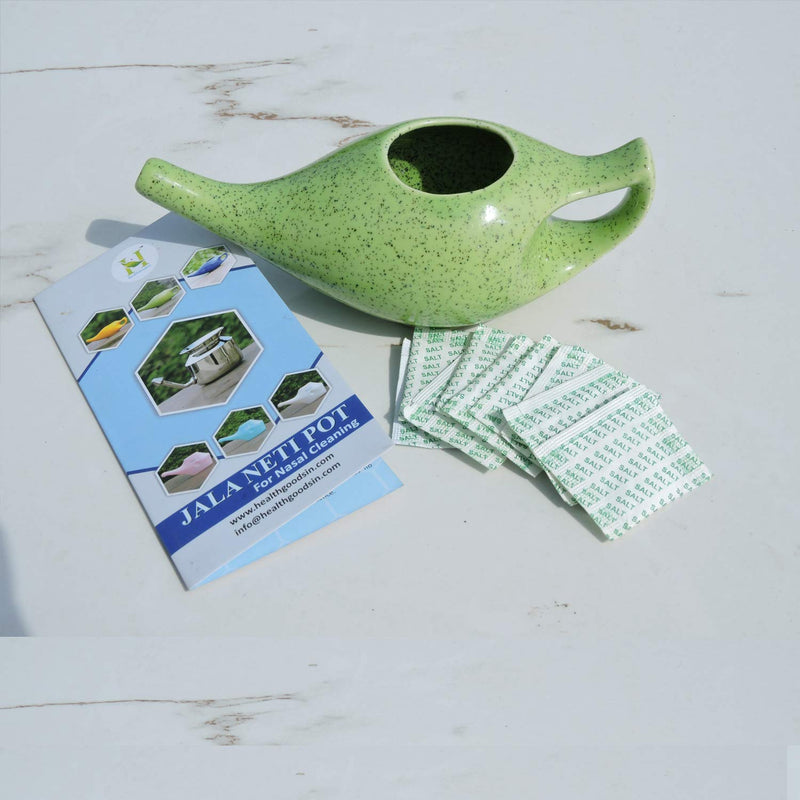 Porcelain Ceramic Neti Pot for Nasal Cleansing Freckle Pattern Green | Natural Treatment for Sinus, Infection and Congestion - BeesActive Australia