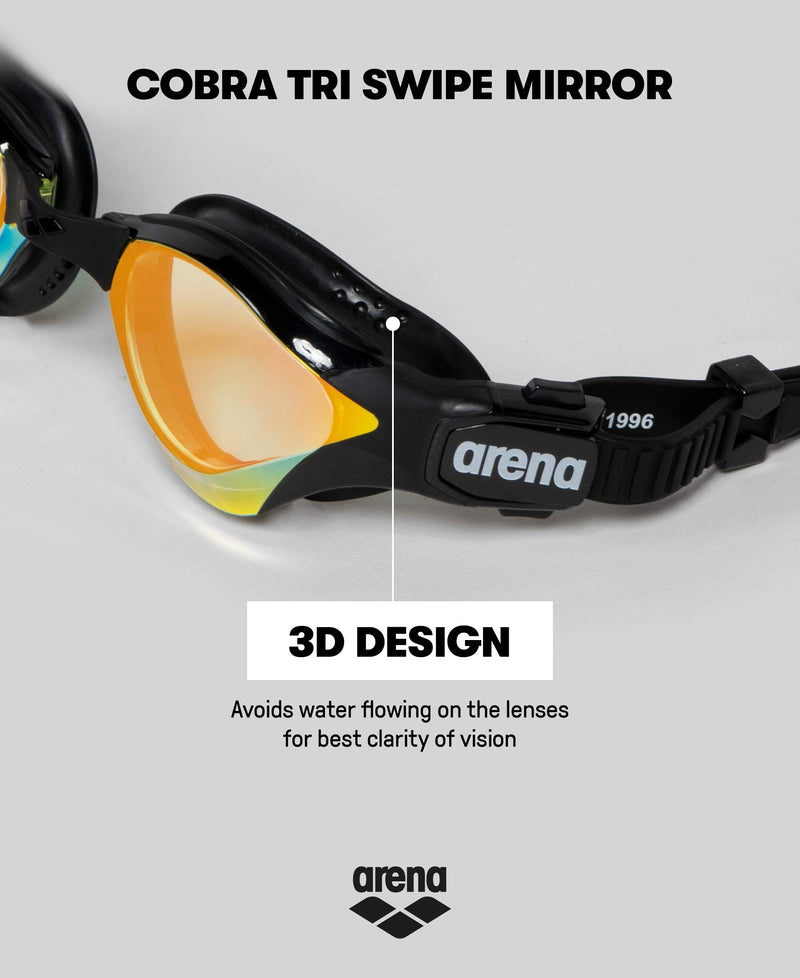 [AUSTRALIA] - Arena Cobra Tri Mirror Triathlon Swim Goggles Yellow Copper / Black Swipe Anti-Fog (NEW) 