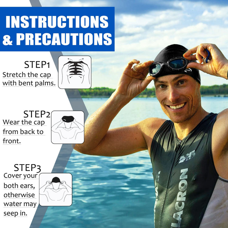 Women Silicone Swimming Cap, High Elasticity Thick Swim Hats for Long Hair, Bathing Swimming Caps for Women and Men Keep Your Hair Dry, with Ear Plugs and Nose Clip, Easy to Put On and Off black - BeesActive Australia