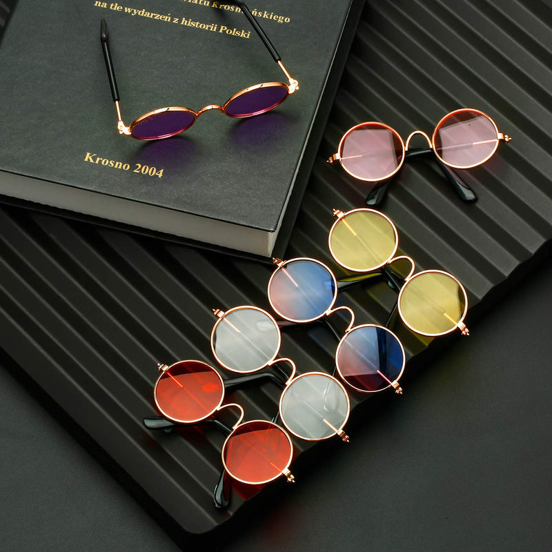 6 Pieces Funny Cute Cat Small Dog Sunglasses Classic Retro Circular Metal Prince Sunglasses Eye-wear Photos Props Accessories Cosplay Glasses (Mix Color) - BeesActive Australia