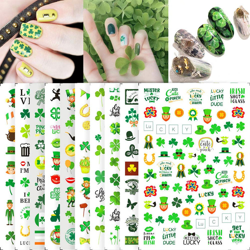 St. Patrick’s Day Nail Stickers Decals 10 Sheets 3D Self-Adhesive Luck of The Irish Self-Adhesive Nail Art Stickers, Shamrock False Nail Decals Manicure Nail Tip Decoration - BeesActive Australia