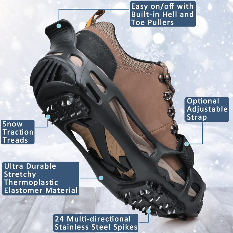Ice Cleats Snow Traction Cleats for Walking on Snow and Ice Women Men Winter Outdoor Anti Slip Spikes Crampons Ice Cleats for Hiking Snow Boots Shoes Large(7.5-9.5 men/9-11 women) - BeesActive Australia