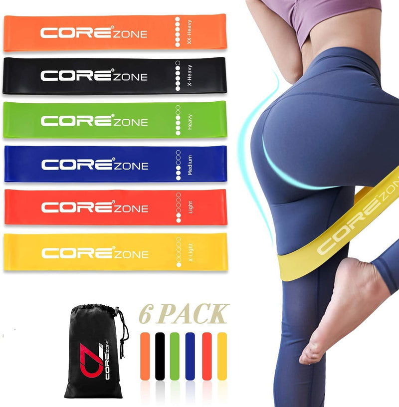 COREZONE Resistance Bands Set of 6 | Home Gym Exercise Workout Bands for Butt, Leg, Glute, Yoga, Pilates, CrossFit, Fitness, Physical Therapy, Stretch | Multicoloured Resistance Bands for Men & Women Yellow - Orange - BeesActive Australia