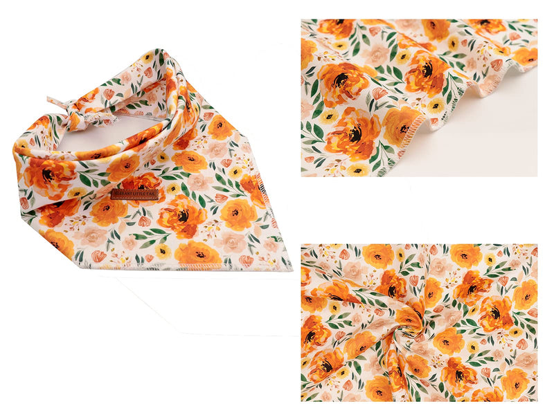 Elegant little tail Dog Bandanas - 1Pack Pet Gift Washable Dog Scarf Square Dog Bib Kerchief Scarf Adjustable Pet Bandana for Small Medium Large Dogs Orange Floral - BeesActive Australia