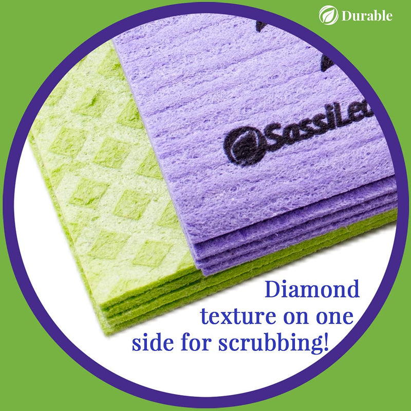 SassiLeaf Swedish Dishcloth Cellulose Sponge Cloth, Absorbent, Reusable, Eco-Friendly, Set of 8 Lavender/Spring Green - BeesActive Australia