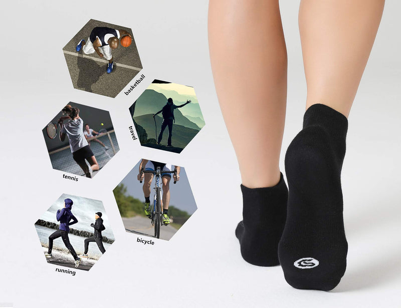 [AUSTRALIA] - CelerSport 6 Pack Men's Ankle Socks with Cushion, Sport Athletic Running Socks Black Shoe Size: 9-12 