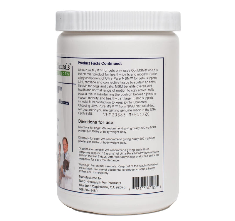 Ultra-Pure MSM for Dogs, Cats & Horses, Supports Hip, Joint and Connective Tissue for Healthy Cartilage and Mobility Opti MSM the Purest in the World by NWC Naturals 1 lb Canister (Model: POWDER) - BeesActive Australia