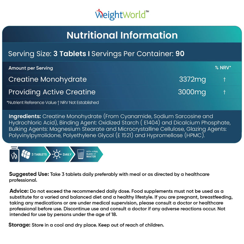 Creatine Monohydrate Tablets 3000mg - 270 Creatine Tablets - Gym Supplement for Men & Women - Creatine Monohydrate Powder Alternative - Vegan & Keto Unflavoured Energy Supplement for Workout - BeesActive Australia