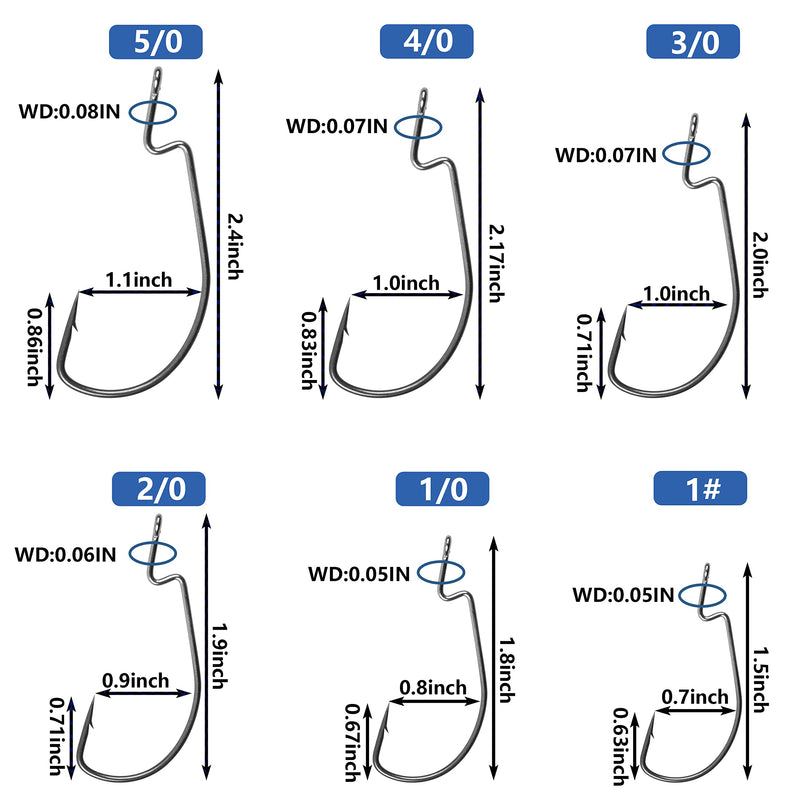 Offset Bass Fishing Hooks, 100pcs Wide Gap Worm Hooks 3X High Carbon Steel Bait Jig Fish Hooks for Bass Trout Saltwater Freshwater 100pcs-3/0 - BeesActive Australia