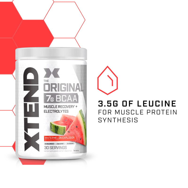XTEND Original BCAA Powder Watermelon Explosion - Sugar Free Post Workout Muscle Recovery Drink with Amino Acids - 7g BCAAs for Men & Women - 30 Servings - BeesActive Australia
