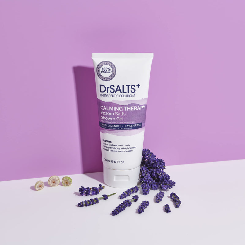 DrSALTS+ Calming Therapy Shower Gel with Epsom Salts, Lavender and Lemongrass Essential Oils, 200 ml - BeesActive Australia