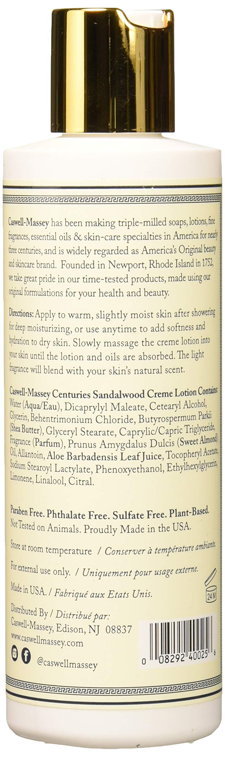 Caswell-Massey Centuries Sandalwood Creme Body Lotion – Plant-Based Body Moisturizer With A Natural Sandalwood Scent, 8 oz 8 Fl Oz (Pack of 1) - BeesActive Australia