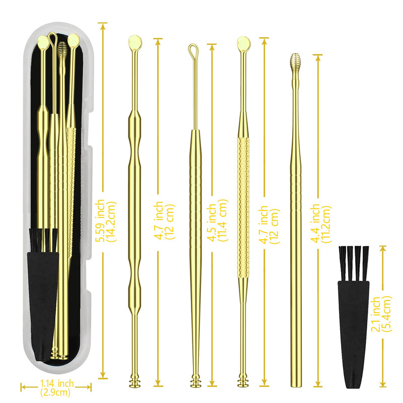 Ear Pick Earwax Removal Kit, Ear Cleansing Tool Set, Ear Curette Ear Wax Remover Tool with a Storage Box 5 Count (Golden) golden - BeesActive Australia
