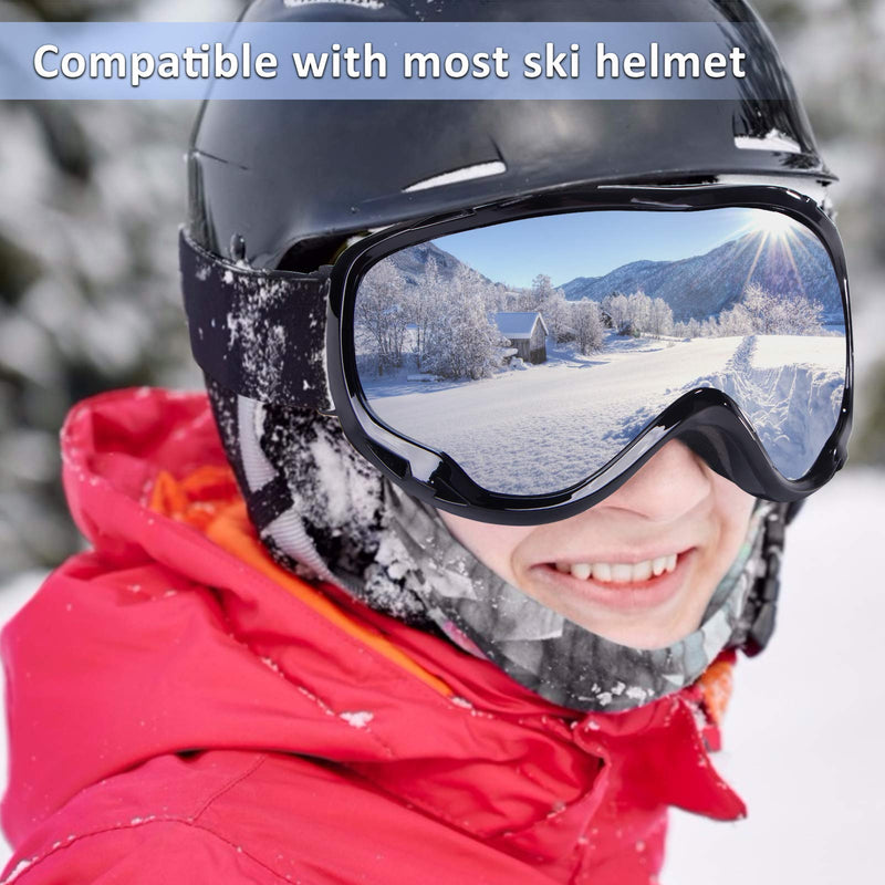 Dmeixs Ski Goggles Snowboard Goggles Snowmobile Skiing OTG Anti Fog Snow Sports Goggles Vlt 12% Black Frame + Silver Lens - BeesActive Australia