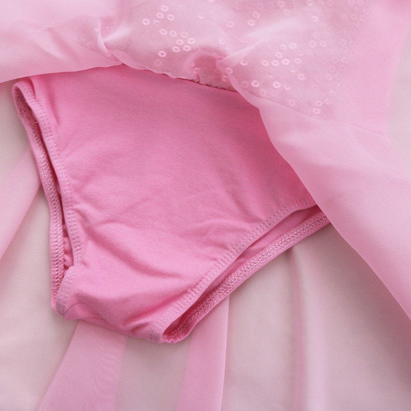 FEESHOW Girls Basic Gymnastics Ballet Dance Tank Leotard Dress with Attached Tutu Skirt Sequined Pink 7-8 - BeesActive Australia