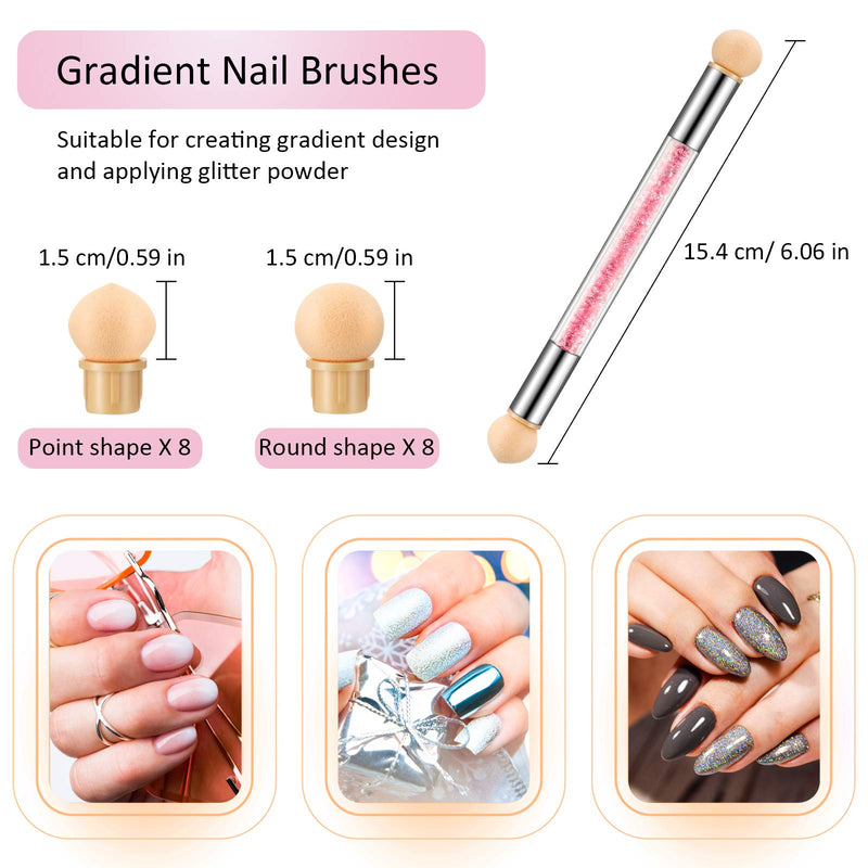 4 Pieces Sponge Nail Brush Picking Dotting Gradient Pen Brush Double Head Sponge Nail Brush Rhinestone Handle Acrylic Nail Painting Brush with 16 Pieces Replacement Head for Nail Art Manicure - BeesActive Australia