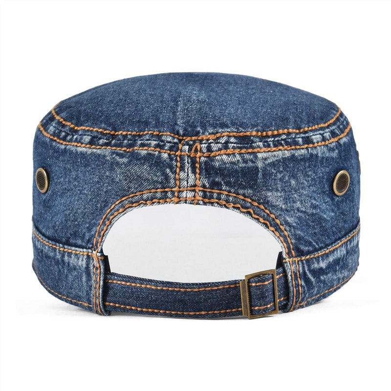 VOBOOM Washed Cotton Military Caps Cadet Army Caps Unique Design Vintage Flat Top Cap Denim Dark Blue - BeesActive Australia