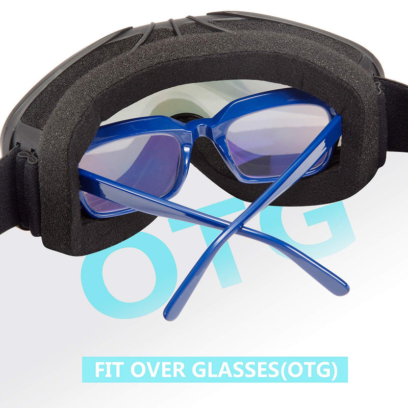 Karsaer Ski Goggles Anti-Fog Snow Goggles OTG 100% UV Protection Snowboard Goggles Bendable Dual-Lenses for Men Women Youth Matte Black Frame Green Mirrored Lens Vlt 18% - BeesActive Australia