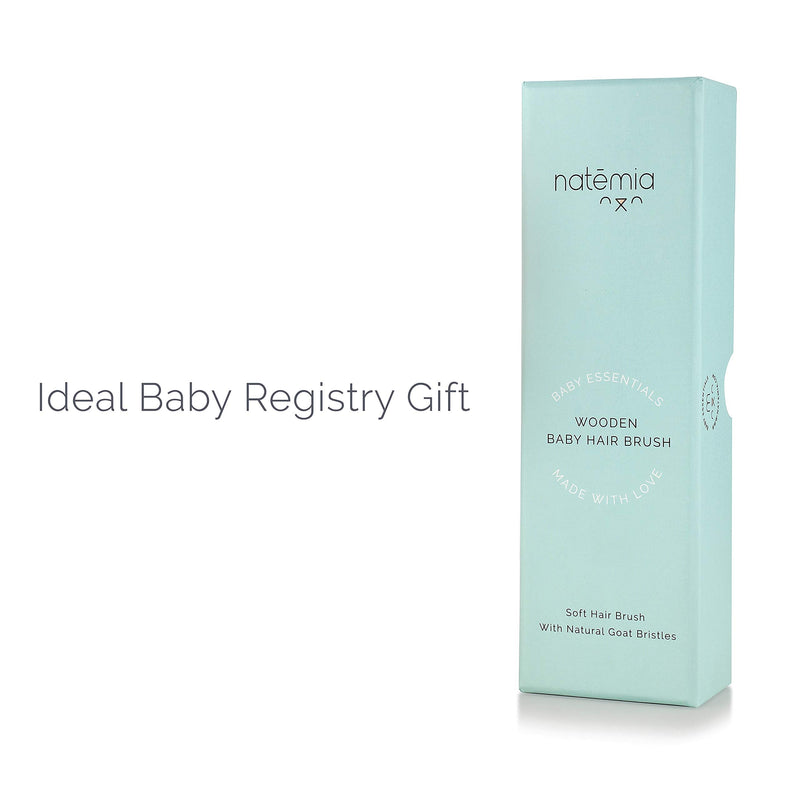 Natemia Quality Wooden Baby Hair Brush for Newborns & Toddlers | Natural Soft Goat Bristles | Ideal for Cradle Cap | Perfect Baby Registry Gift - BeesActive Australia