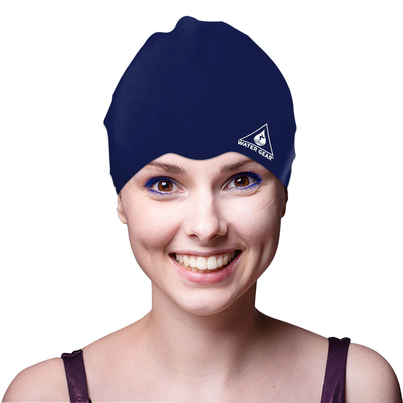 Water Gear Silicone Adult Swim Cap - Flexible Unisex Waterproof - Great for Short and Long Hair - Improve Your Performance - Women Men and Teens -Triathlon Swimmers and Athletes Navy - BeesActive Australia