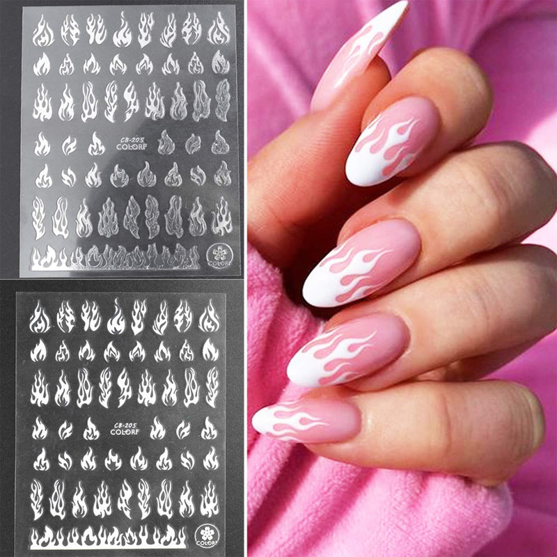 4 Sheet of Flame Nail Stickers 3D Black and White Gold and Silver Acrylic Flame Pattern DIY Nail Stickers Decoration Self-Adhesive Nail Glue Supplies Girl Nail Decoration - BeesActive Australia