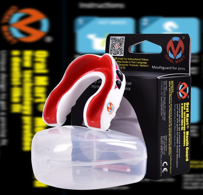 Oral Mart Sports Youth Mouth Guard for Kids (USA Flag & 3 Fangs & 15 Best Colors) | Youth Mouthguard (BPA Free) Football, MMA, Karate, Flag Football, Rugby, Boxing, BJJ, Hockey (/w Vented Case) (Youth, Strapless) Youth (Age 12 & Below) Black Fangs - BeesActive Australia