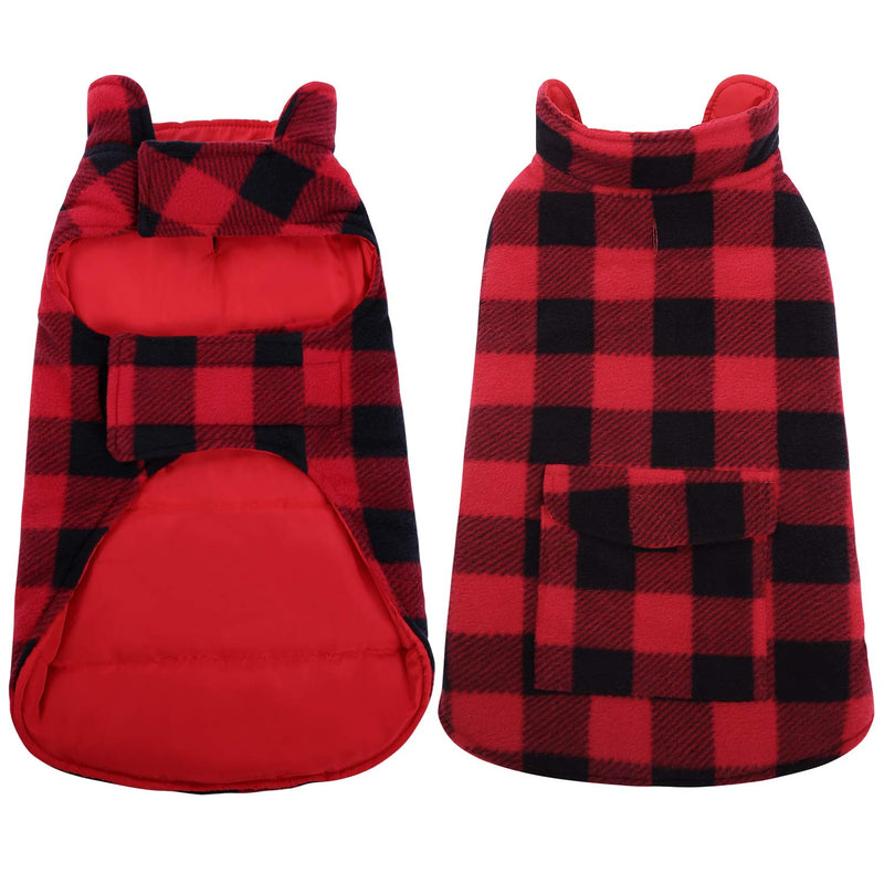 Dog Winter Coat, ASENKU Dog Jacket Plaid Reversible Dog Vest Waterproof Cold Weather Dog Clothes Pet Apparel for Small Medium Large Dogs XX-Large Red - BeesActive Australia