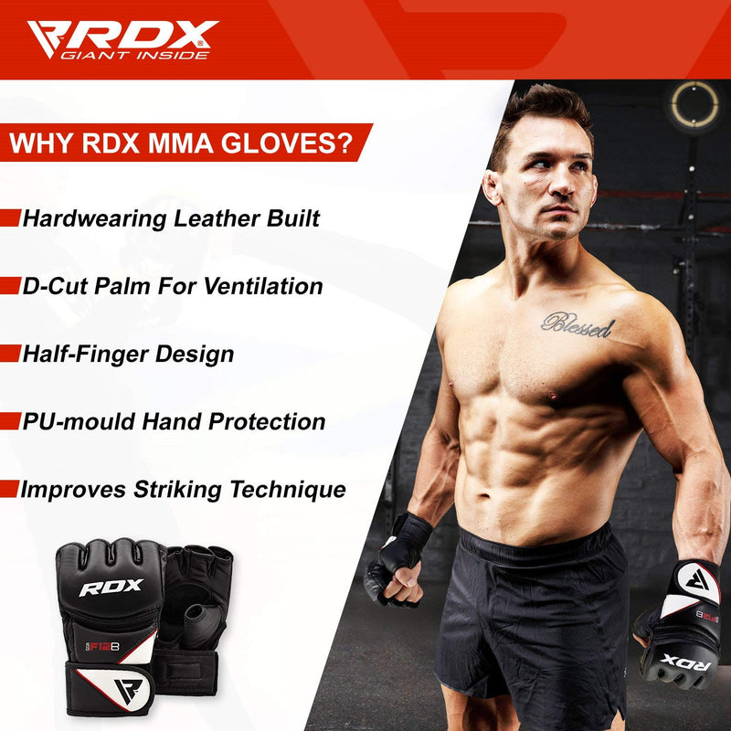 [AUSTRALIA] - RDX MMA Gloves for Grappling Martial Arts Training | D. Cut Palm Maya Hide Leather Sparring Mitts| Perfect for Cage Fighting, Combat Sports, Punching Bag, Muay Thai & Kickboxing Black Large 