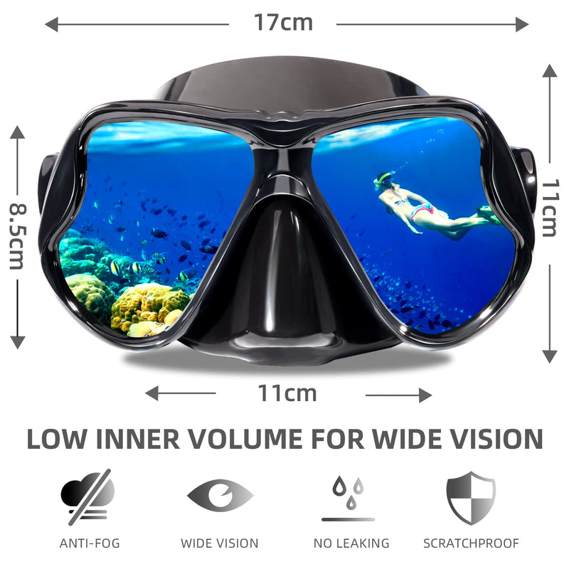 Keary Swimming Goggles Snorkel Diving Mask for Adult Men Women Youth, Anti-Fog 180°Clear View Swim Goggles with Nose Cover Black - BeesActive Australia