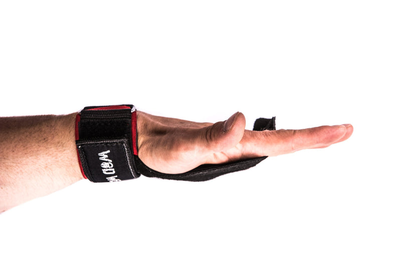 Pull-up Hand Grips with Wrist and Leather Hand Wrap Protection for Cross-Training, Gymnastics, Fitness, Exercise, Skills and Drills, WODs, Olympic Weightlifting 100% Red Small - BeesActive Australia