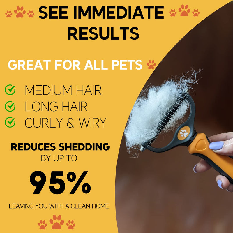 Pret & Lively 2 in 1 Pet hair Dematting Tool, Tough Mats and Tangles, Undercoat Rake Comb, Dogs, Cats, Rabbits, & All Hairy Pets, Holiday Gift, Professional Grooming Brush For Deshedding, Extra Wide Orange - BeesActive Australia