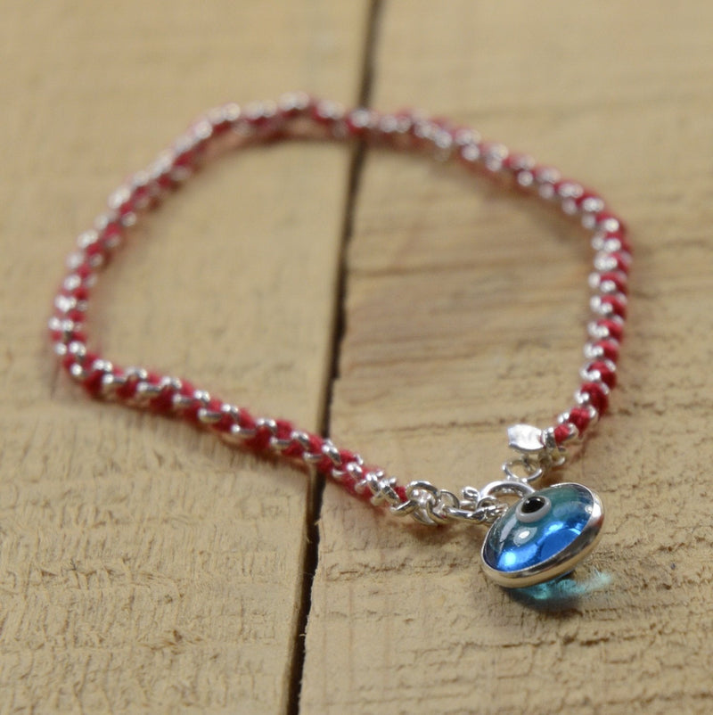 Protection Evil Eye Bracelet - Lucky Blue Evil Eye Charm - 7 Inch Women's Sterling Silver Jewelry - Best Kabbalah Red String Bracelets for Women - BeesActive Australia