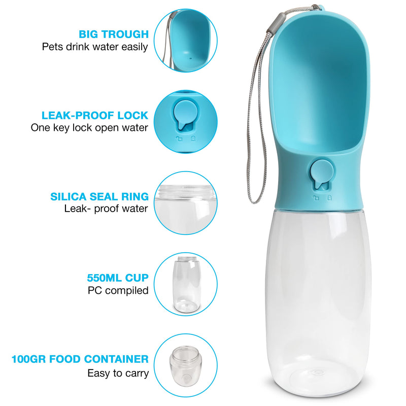 Portable Dog Water Bottle Dispenser - Dog Travel Water Bottles for Walking Hiking Outdoor Large Capacity 19Oz Leak Proof Upgraded Version with Food Container and Brush - BeesActive Australia