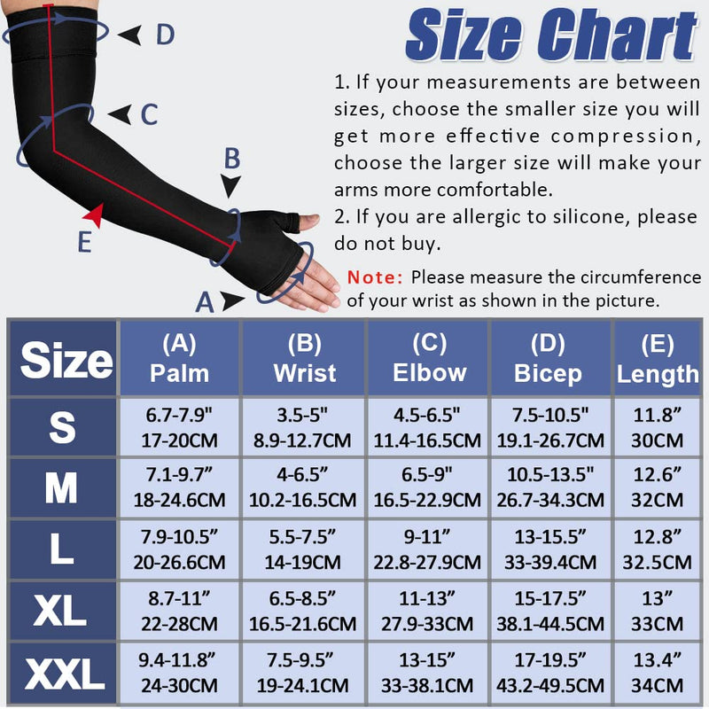 beister Lymphedema Medical Compression Arm Sleeve with Gauntlet for Men & Women (Single), 20-30 mmHg Full Arm Support with Dot Silicone Band, Graduated Compression Arm Brace for Swelling, Arthritis Black Small - BeesActive Australia