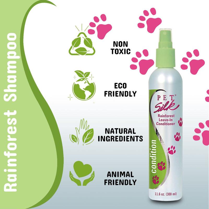 Pet Silk Conditioner - Leave Long Lasting Fresh and Clean Fragrance to Pet's Coat - Dog and Cat Hair Detangler - with Vitamin E- Safe and Gentle on Pet's Skin and Fur (Rainforest - 11.6 oz) - BeesActive Australia