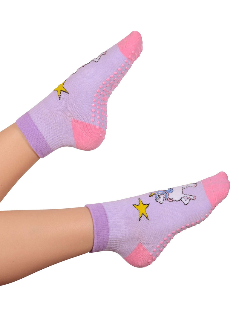 FOOTSIS Non Slip Grip Socks for Yoga, Pilates, Barre, Home, Hospital ,Mommy and Me classes "Unicorn" Large - BeesActive Australia