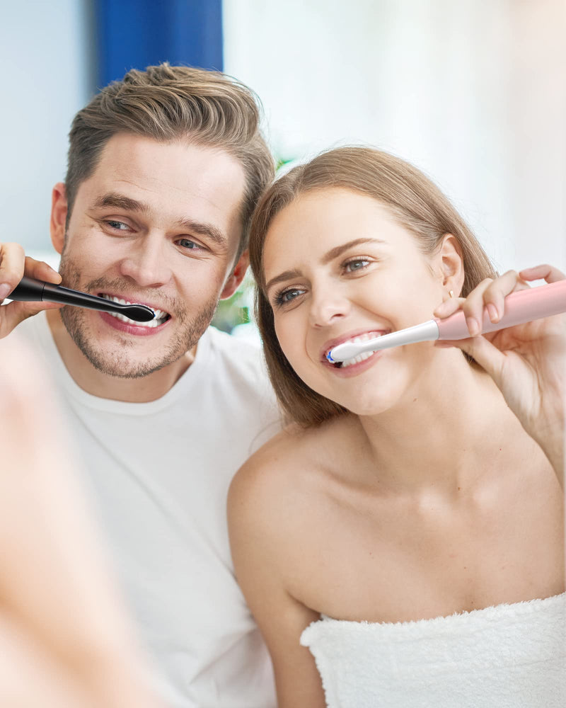 Bitvae Electric Toothbrushes 2 Pack Sonic Toothbrush with Holders, Dual Ultrasonic Electronic Toothbrush 8 Brush Heads 5 Modes, Rechargeable Power Toothbrush for 30 Days Using, Black & Pink - BeesActive Australia
