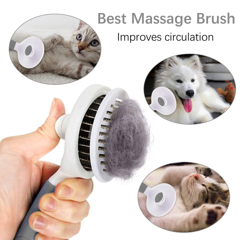 Cat Grooming Brush, Self Cleaning Slicker Brushes for Dogs Cats Pet Grooming Brush Tool Gently Removes Loose Undercoat, Mats Tangled Hair Slicker Brush for Pet Massage-Self Cleaning (Gray) - BeesActive Australia