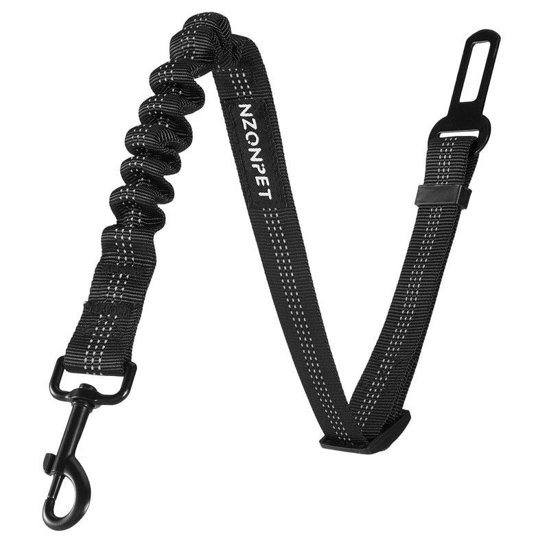 Nzonpet Dog Seat Belt, Retractable Dog Car Seatbelts, Safety Dog Seat Car Harness for Car Travel, Reflective Heavy Duty Pet Seat Belts w/ Stainless Hook and Elastic Bungee Buffer Black - BeesActive Australia