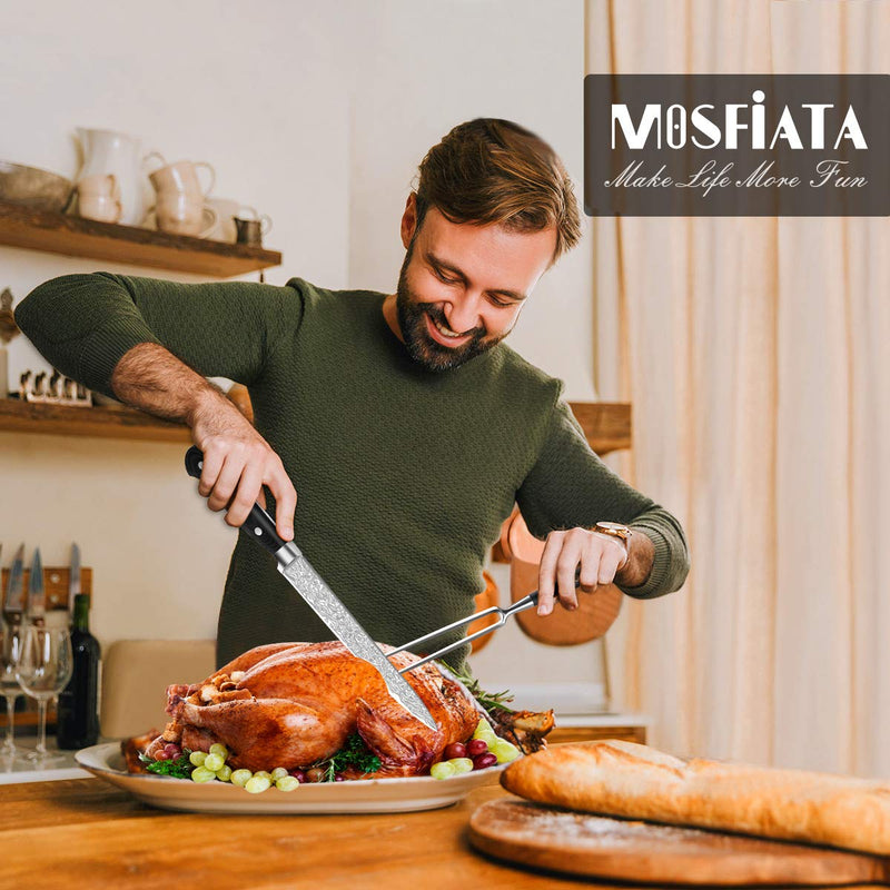 MOSFiATA 8" Carving Knife and 7" Fork Set Brisket Slicing Knife Premium Meat Cutting Knife German High Carbon Stainless Steel EN.4116 BBQ knives for Slicing Meats, Fruits and Vegetables - BeesActive Australia