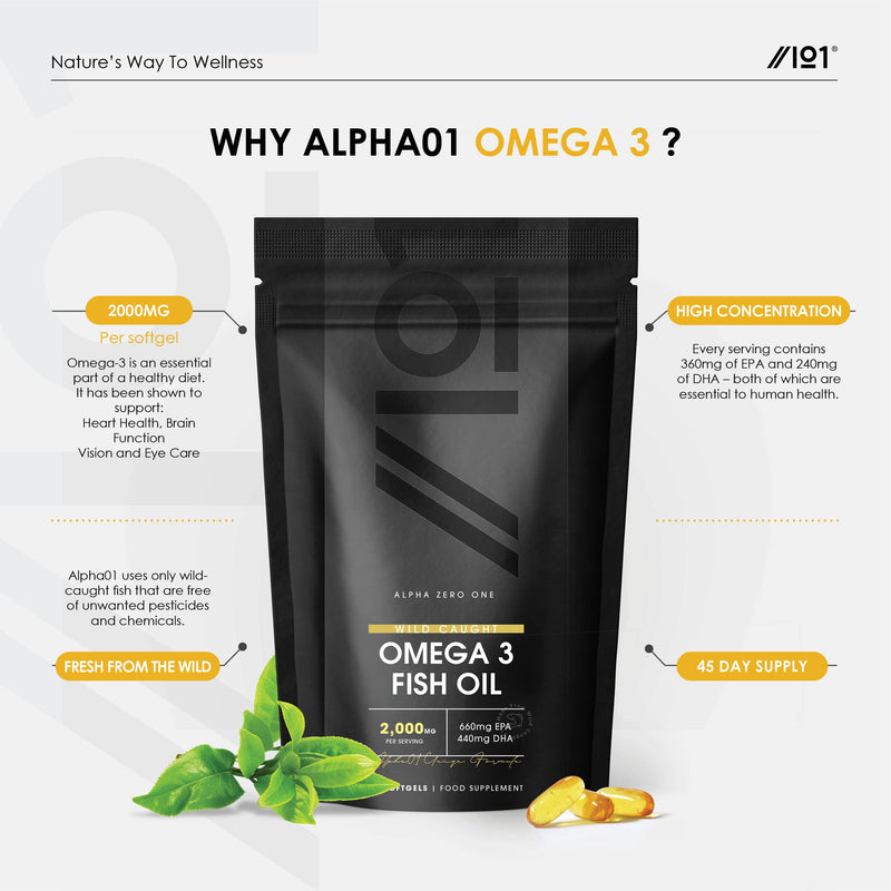 Omega 3 Fish Oil 2000mg Capsules | Wild Caught Marine | 1000mg per Capsule 660mg EPA 440mg DHA | Extra Strength Food Supplement | Halal. 90 Softgels (45 Day Supply) 90 Count (Pack of 1) - BeesActive Australia
