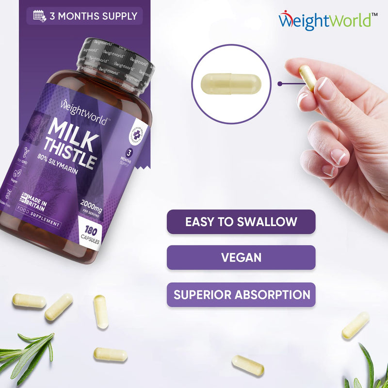 Milk Thistle Capsules - 180 Vegan Capsules - 3 Months Supply - High Strength Milk Thistle (Providing: 80% Silymarin) - Odour & Aftertaste Free Unlike Milk Thistle Tablets - Made in The UK - BeesActive Australia