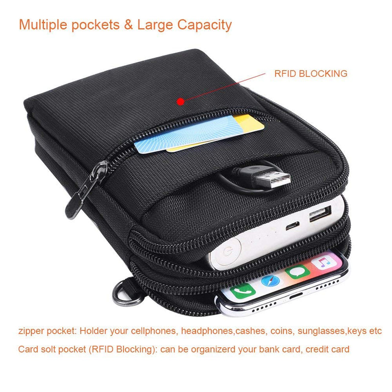 [AUSTRALIA] - Crossbody Cell Phone Bags w/RFID Blocking-Casual Water Resistant nylon fanny pack/waist phone purse pouch fits ,iphone 11,iPhone 6/6S,6Plus/6S Plus, iphone X/XS, Note 5,Note 4,Galaxy S7,S7 Edge (black) black 