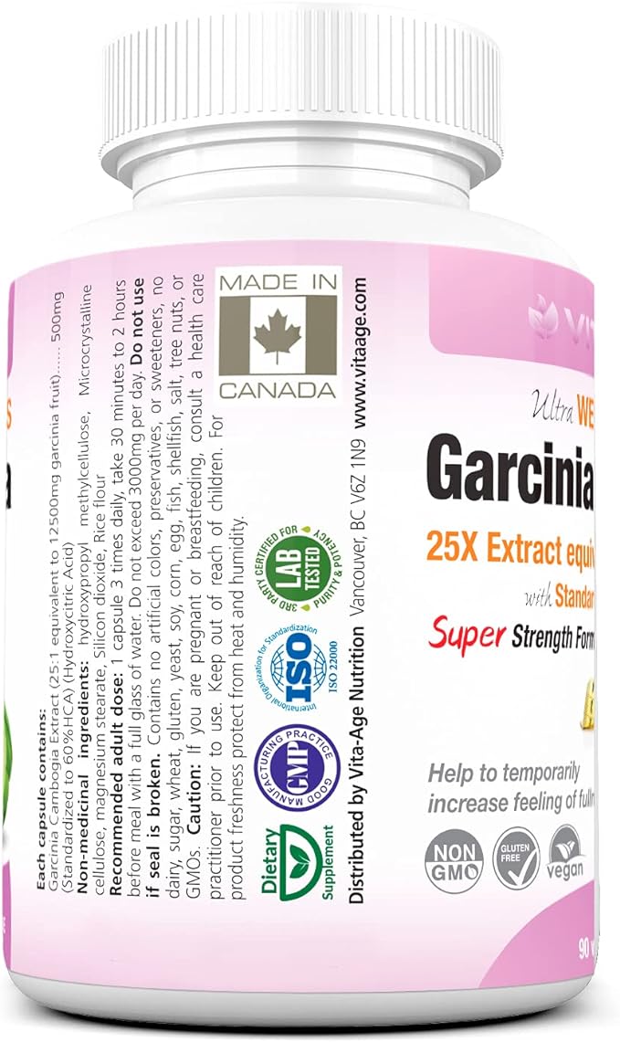VITA-AGE Garcinia Cambogia 25X Extract Garcinia Cambogia 12500mg, slim body (1 capsule/90 tablets 3 times a day) - BeesActive Australia