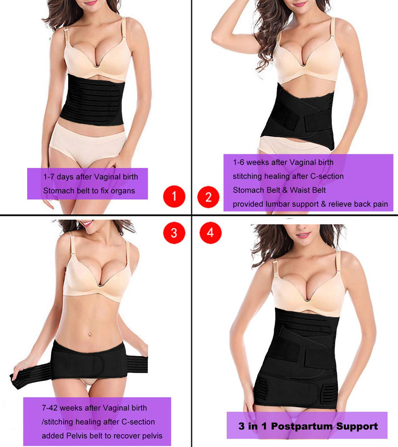 ChongErfei 3 in 1 Postpartum Belly Wrap - Recovery Belly/Waist/Pelvis Belt Black Band,Black One Size One Size (Pack of 1) - BeesActive Australia