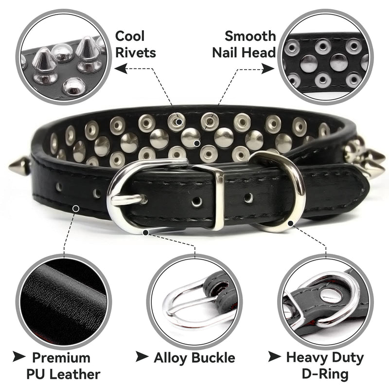 DOGGYZSTYLE Spiked Studded Rivet Leather Dog Collar for Cats Puppy Small Medium Pets Large (Pack of 1) Black - BeesActive Australia