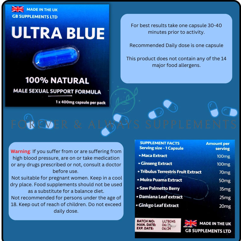 3 x Ultra Blue & Pink Passion high Strength Tablets, Forever & Always Supplement Bundle - 100% Herbal Sex Enhancers for Couples! Stamina, Libido, Endurance & Sex Drive Support for Women & Men - BeesActive Australia