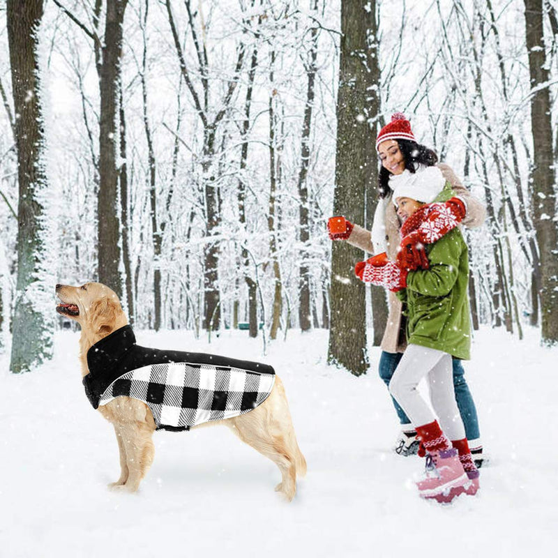 Kuoser Reversible Dog Cold Weather Coat, Reflective Waterproof Winter Pet Jacket, British Style Plaid Dog Coat Warm Cotton Lined Vest Windproof Outdoor Apparel for Small Medium and Large Dogs Black Medium (Pack of 1) - BeesActive Australia